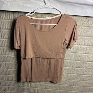 Smallshow Women's Taupe Short Sleeve‎ Nursing Top Layered Casual Tee